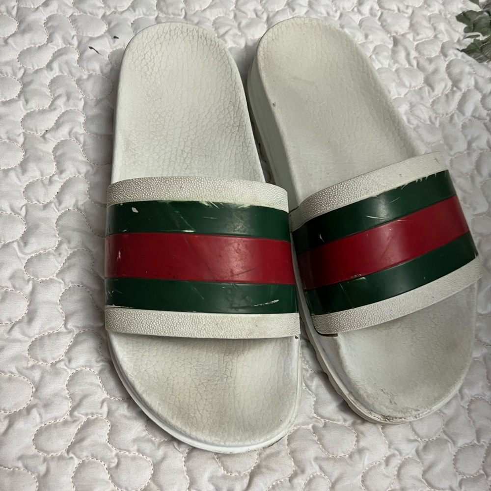 Gucci White Slides with Green and Red Stripes sz 10